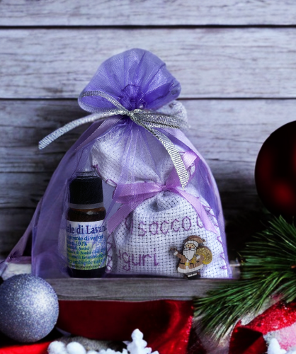 Confezione regalo Natale con olio di lavanda e sacchetto auguri ricamato a mano, regali di Natale per la casa, regali di Natale per familiari, idee regalo di Natale originali