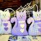 Lavender cat, lavender padded fabric cat in lilac pattern. Scented cats