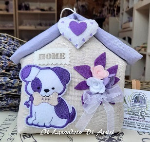 Casetta profumata, idee regalo lavanda, decorazione casa con cane, 
